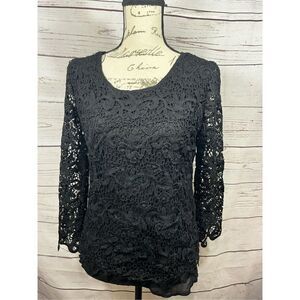 Adiv medium black blouse with lace over black lining - 2247